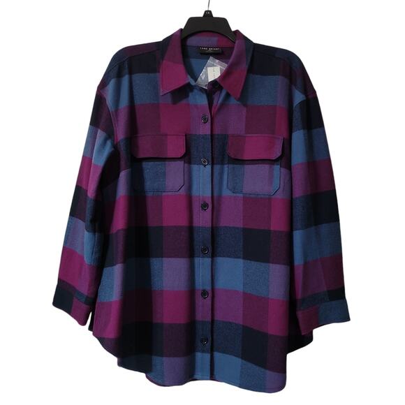 Lane Bryant Plaid Button Front Shacket Plus 18/20 Blue Magenta Flannel Jacket - Picture 1 of 12
